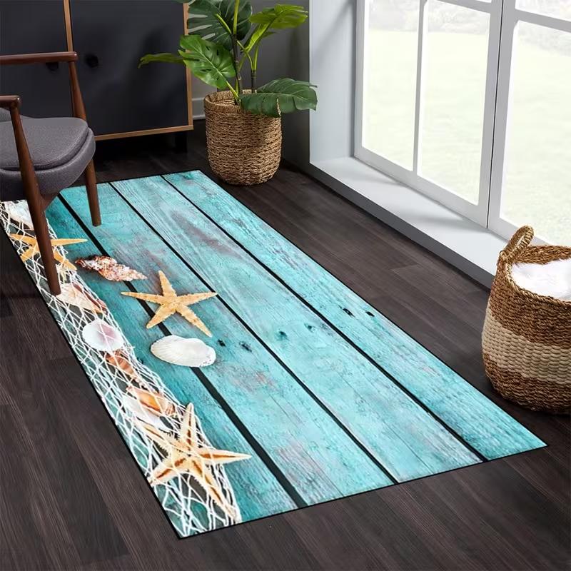 

1pc Nautical Anchor and Shells Printed Runner Rug Non-Slip Indoor and Outdoor Spaces Valentine s Day Decor Easter Spring Decor 40X120CM