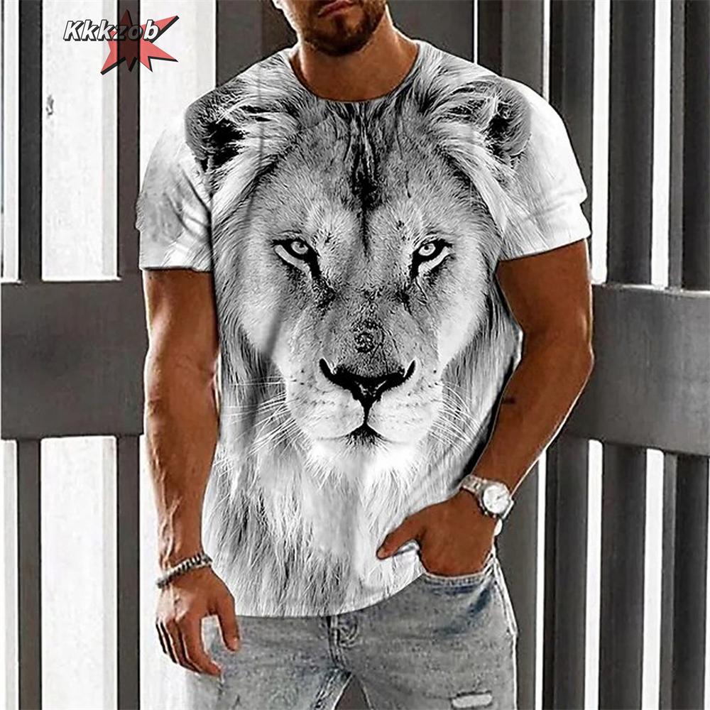 Fierce Tiger Animal Pattern Men's T-Shirts Short Sleeve 3D Animal Printed Trend Street Tee Oversized T Shirt Men Clothing Tops