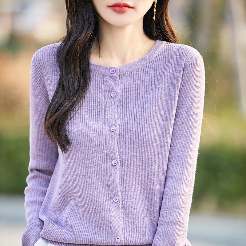 Cardigan Lâche en Maille Style Coréen pour Femme Printemps/Été 2026 - Col Rond, Manches Longues, Veste Pull en Maille Fine