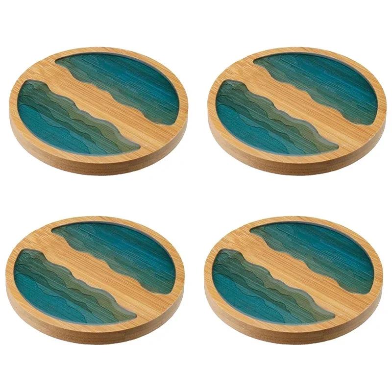 4pcs Wooden Coaster Set Non-slip Teacup Mat Heat Insulation Tableware Pad Thicken Pot Holder Table Placemat Kitchen Accessories