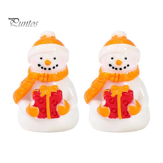 Healing Desktop Figurines 2Pcs Christmas Mini Snowman Figurines, Winter Tiny Resin Decoration, Xmas Micro Holiday Gift Box Fillers Landscape Ornament