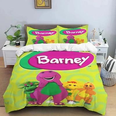 Barney Friends Cute Cartoon Bedding Collection Dinosaur Pattern Duvet Cover Pillow Case Boys Bedroom Double King Size Comforter Gift