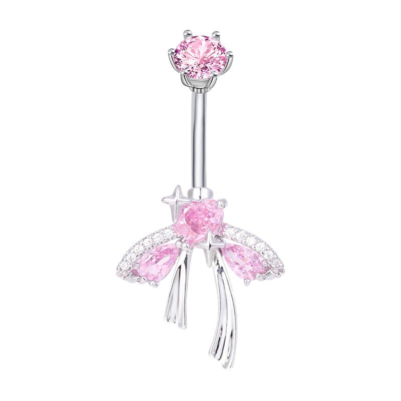 Anneau de nombril Cœur Doux avec Nœud pour Femmes Anneau de Nombril Papillon Zircon Brillant Bijoux Accessoires Piercing Corporel Sexy Cadeau