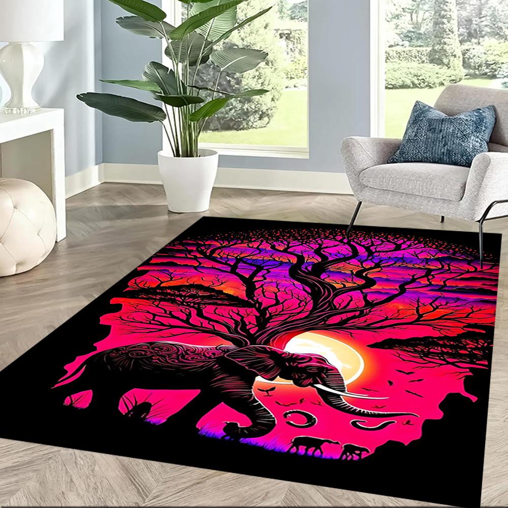 Colorful Elephant Artwork Floor Mats for Living Room, Bedroom and Room Decoration Are Suitable for Gifts.