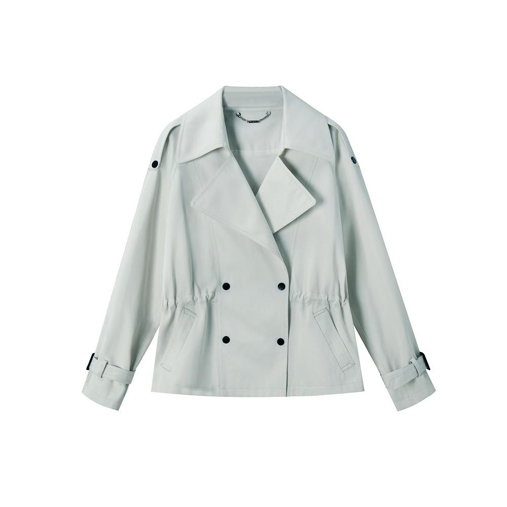 Spring new short, casual and comfortable, cotton is not easy to wrinkle, and the texture is good. Short small drawstring classic trench coat