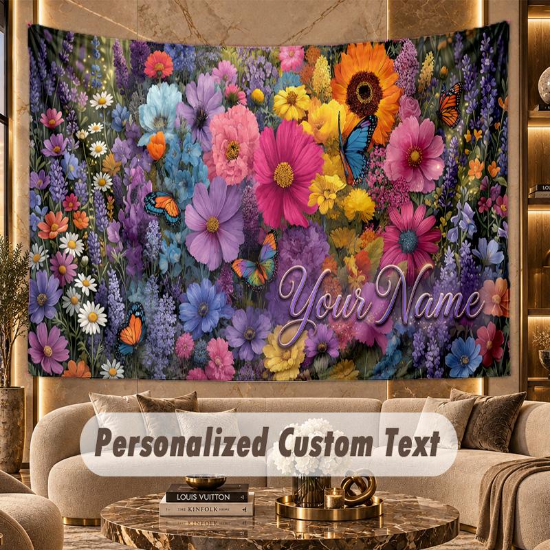 Butterfly (64) Theme Personalized Tapestry Custom Name Text Wall Hanging Tapestry Home Background Decoration
