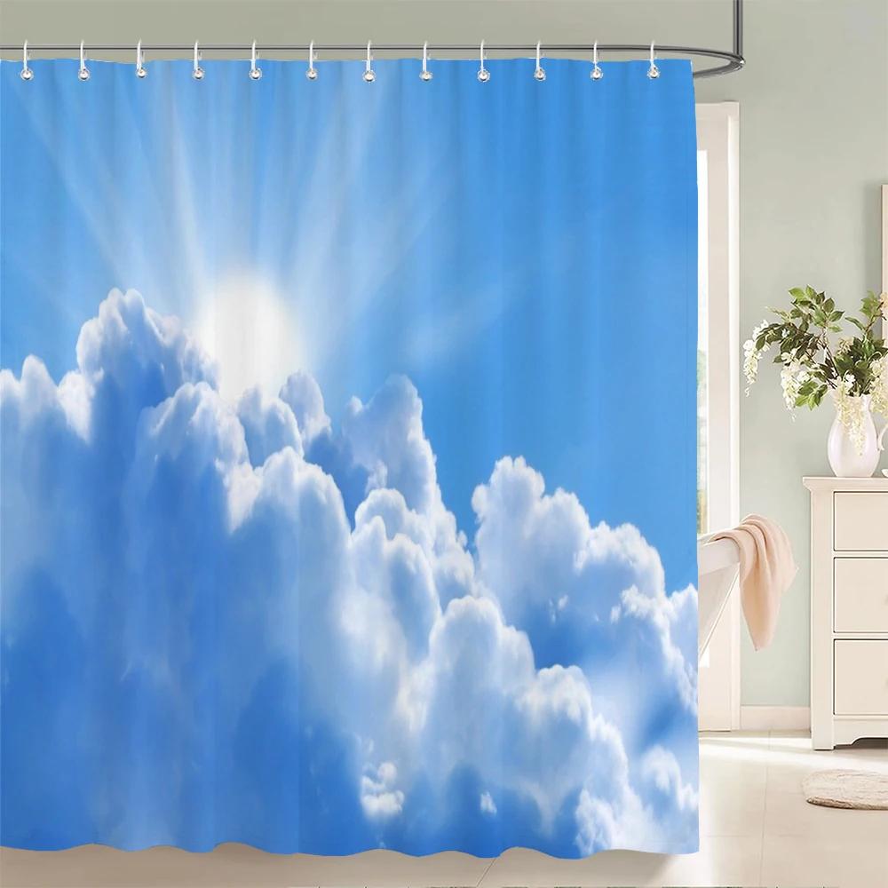 Blue Sky Clouds Scenery Shower Curtain Waterproof Bathroom Curtain With Hooks Bath Curtains Fabric 3d Printed 180*200cm Curtain