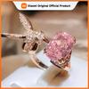 Huitan Luxury Hummingbird Animal Opening Ring Female Rose Gold Color Pink Zirconia Finger Accessories Party Adjustable Jewelry