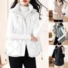 Women Cotton Vest Stand Collar Hooded Sleeveless Waistcoat Loose Fit Solid Color Zipper Closure Short Vest Outerwear