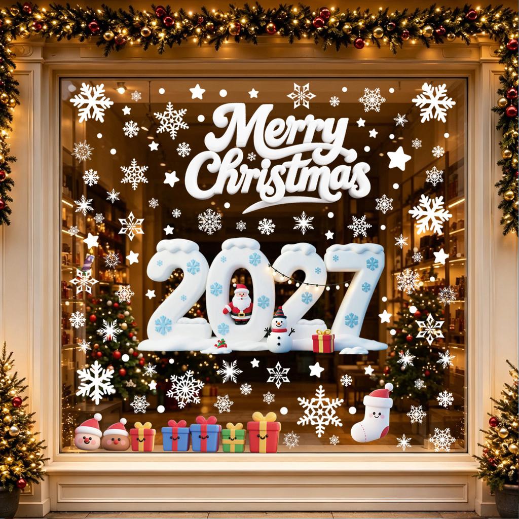 2027 Christmas Static Window Clings Santa Snowflake Decals for Glass - Winter Holiday Window Stickers