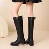 Krazing Pot Cow Split Skin Round Toe Med Heels Knight Boots Size 46 Size 45 Slip On Plus Size Women Metal Buckle Thigh High Boots