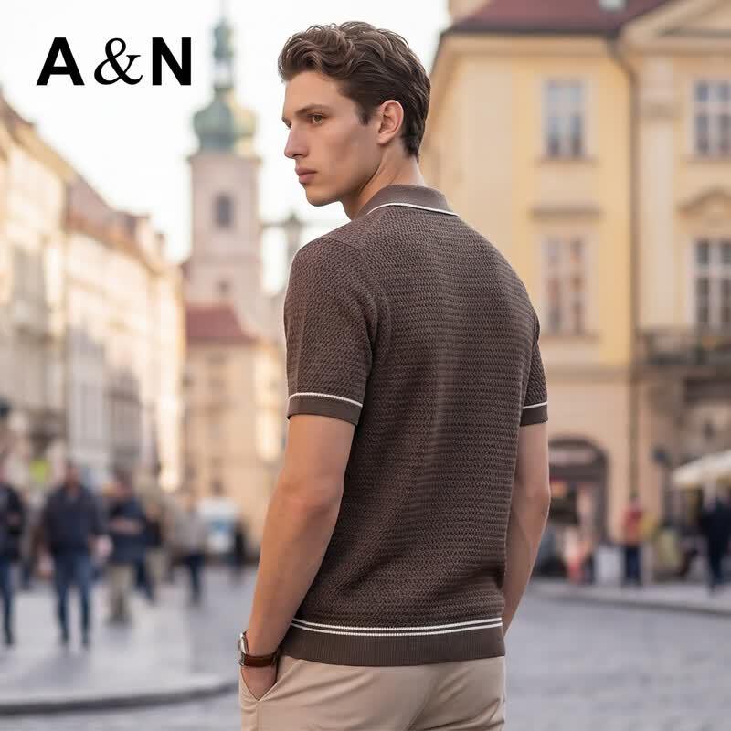 Antonio Men's Merino Wool Blend Short Sleeve Polo Knit