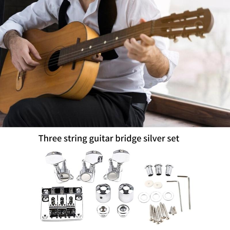 Electric Box Guitar Bridge Replacement Parts For 3 String Setup Tuning Pegs Locking Screws And Control Knob Assembly