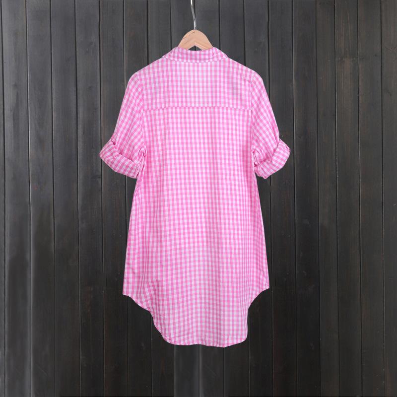 Plaid shirt women's medium and long foreign style fashion design sense spring and autumn thin coat cardigan pure cotton shirt