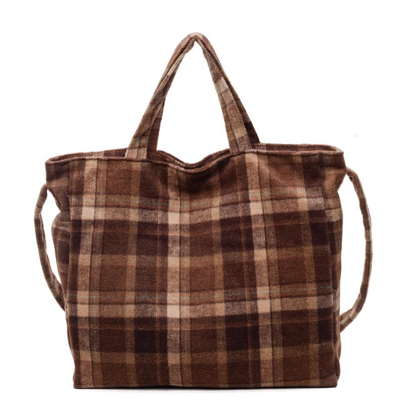 Women's Vintage Plaid Shoulder Bag Large Capacity Commuting Lightweight Tote Bag