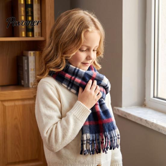 Warm Lightweight Velvet Scarf Double Sided for Kids, Soft Thickened Plaid Neck Warmer Easy to Tuck Boys and Girls, Comfortable Wrap Winter Outdoor