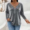 Women's Vintage V-Neck Zipper Front Long Sleeve Pullover Color