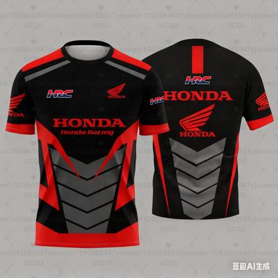Honda Quick Dry Racing Men Geometric 3D Print Motorcycle Biker Jersey Sportswear Short Sleeve Lightweight Outdoor T-shirt