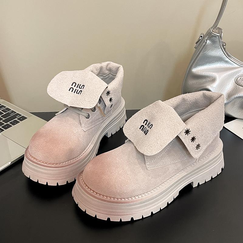 

Матовые ботинки Мартин в стиле пустоши, женские, осенние новинки, ботинки-локомотивы с лацканами, доминирующие британские туфли на маффиновой подошве, тренд 37 песочный