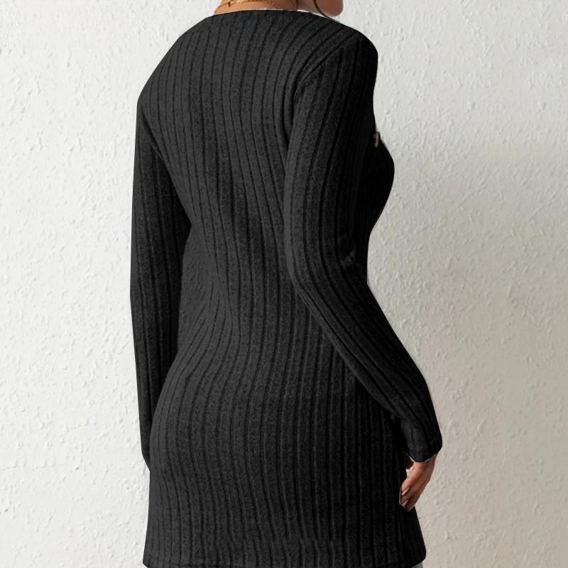 Autumn and Winter New Women's Long Sleeve Solid Color Irregular Square Collar Slim T-shirt Top Black Casual Temperament Will Knit