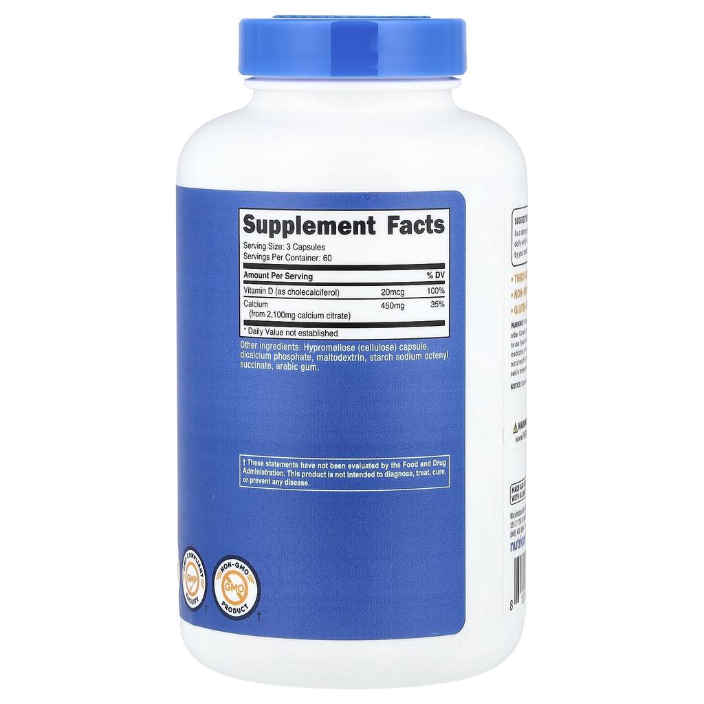 Nutricost Calcium Citrate + Vitamin D, 180 Capsules