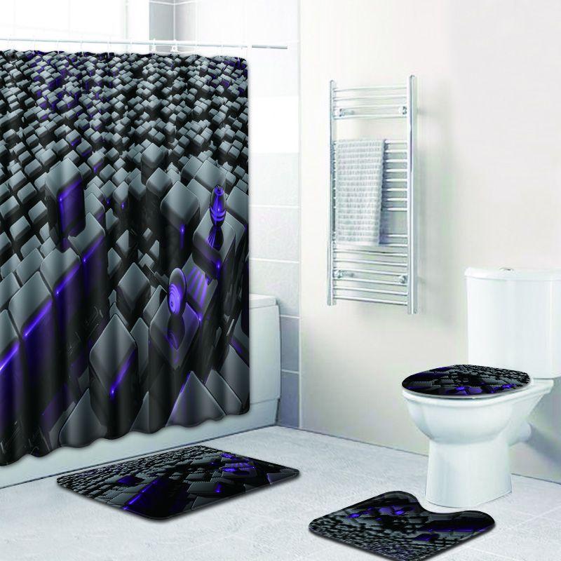 Creative 3D Printing Bathroom Non-Slip Floor Mat Shower Curtain Combination Carpet European And American Style