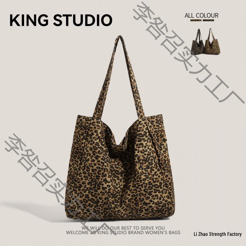 Leopard Print Canvas Shoulder Bag for Women - 2025 Trendy Large Capacity Tote