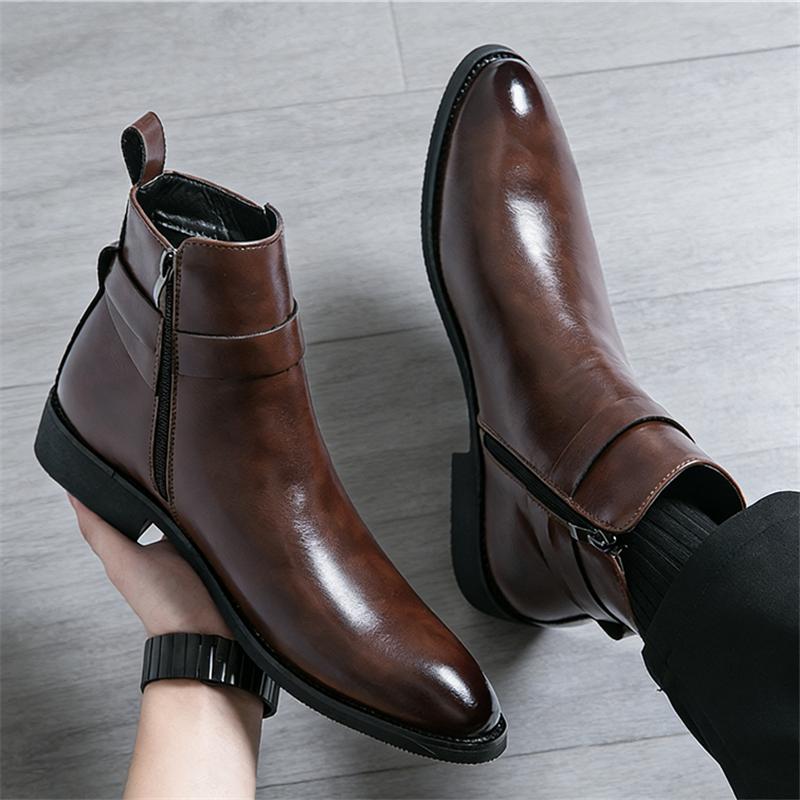 Designer Winter Fashion New Men's Pointed Brown Black Chelsea Ankle Boots Botas Male Casual High-tops Punk Rock Shoes