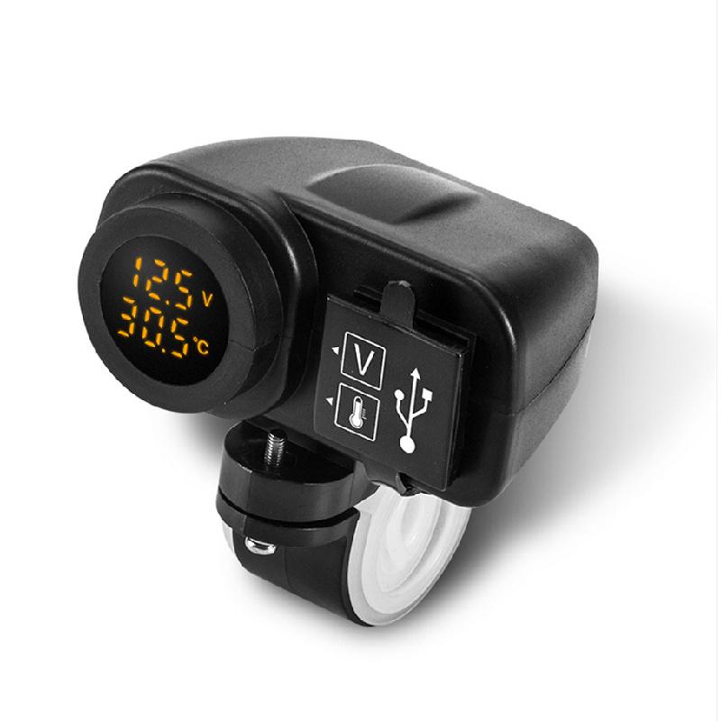 

Motorcycle 12V 2Usb 2.1A+2.1A Charger W/Yellow Led Digital Voltmeter Thermometer