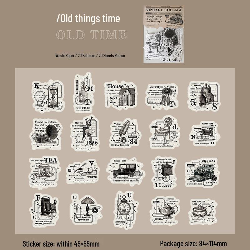 Черно-белые восковые наклейки Yi Niao с изображением растений и чернил - Ностальгический декор для DIY-журнала