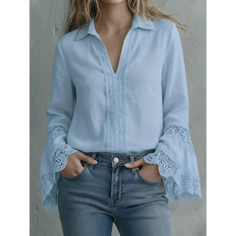 BITCED Women's Fashion Casual Long Sleeve V-Neck Blouses & Shirts