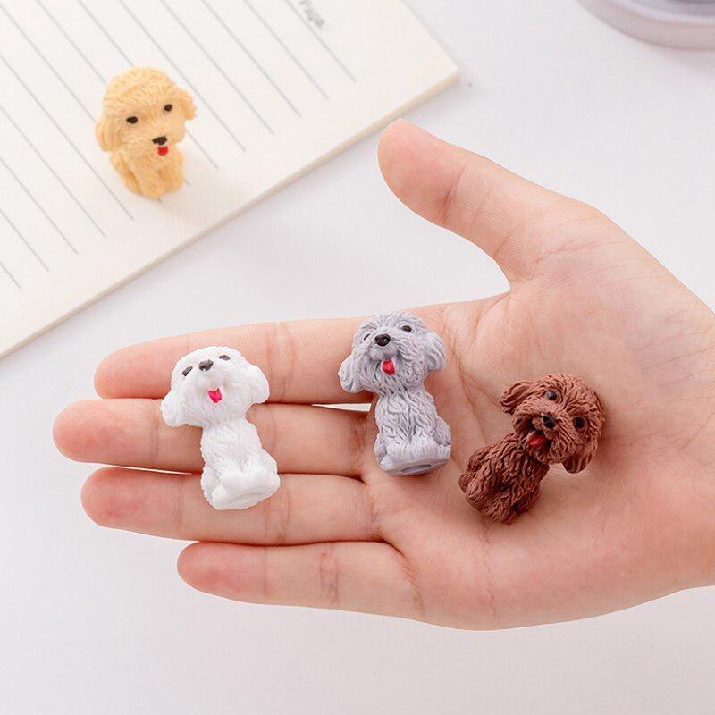 4Pcs/set  Cute Dog Pencil Cartoon Teddy Rubber Eraser Kids School Office Stationery Supplies