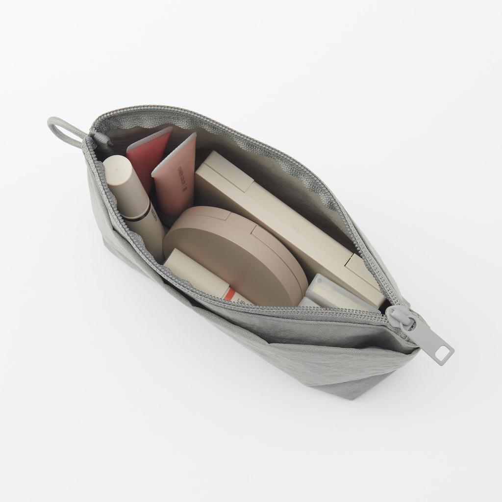 MUJI Wrinkle Nylon Gusseted 21 x x 6 84475689 Pouch, Gray, Medium, Approx. 13.5 cm,