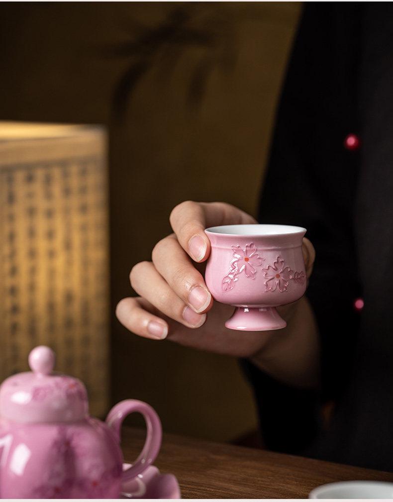 Hand-Painted Pink Kung Fu Tea Cup Set for Women - High-Grade Underglaze Color Tasting Cup