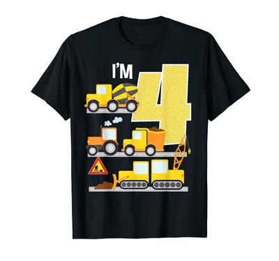 Construction 4th Birthday Dump Truck Tractor Bulldozer Mixer T-shirt