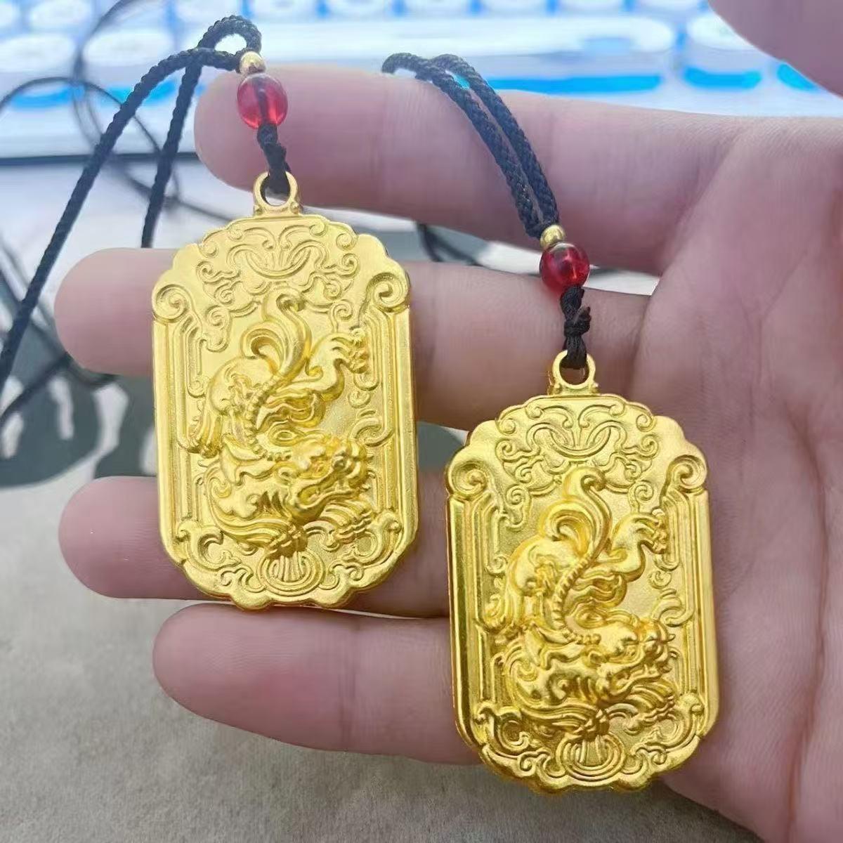 Fashionable Gold Pixiu Square Pendant - Unisex Bold Design