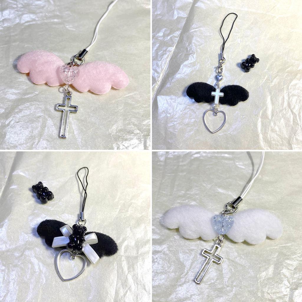 Cute Cellphones Strap Adorable Angel Wing Heart Phone Chain Vintage Keychains Pendant for Fashionable Individuals