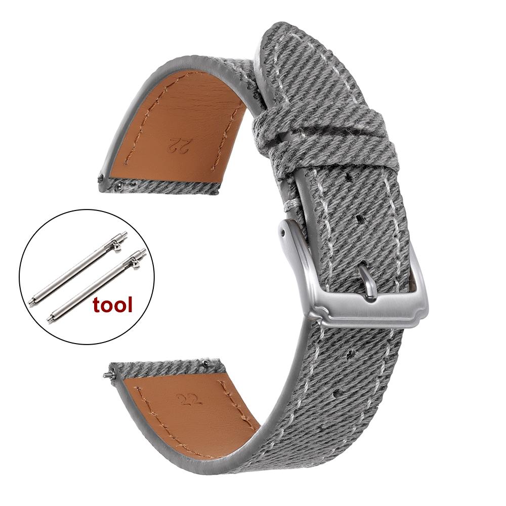 Vintage Denim Watch Strap Stitched Leather Watch Band 18mm 20mm 22mm Universal Quick Release Smartwatch Bracelet Brown Wristband