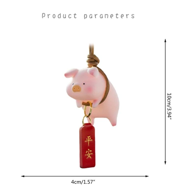 Car Rear View Mirror Pendant with Chinese Character Cute Swing Lucky Pig Piggy Hanging Ornament Auto Interior Decor
