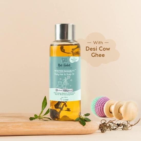 Nat Habit Baby Scalp Oil Bhrami Maytakshi (110ml)+ Baby Powder Shweet Chandan (100gm) - Essential Baby Care Combo For Daily Massage(Combo Pack of 2)
