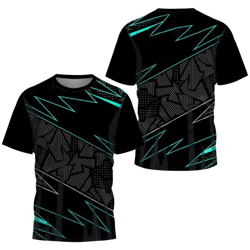 Fashionable gradient striped printed T-shirt, badminton and table tennis training clothing, summer casual top, sport