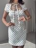 Women's Elegant and Fashionable Summer New French Polka Dot Tie-up Collar Slim-fitting Short Dress Dress