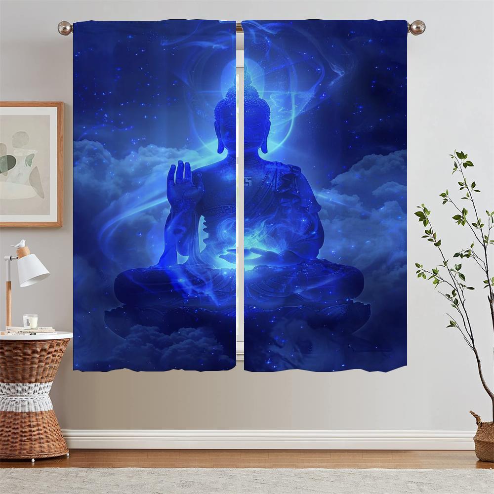 Christmas Curtains Salon 2 Pieces Medicine Buddha Blackout Curtain for Living Room Customs Free Shipping Products Blind Blinds
