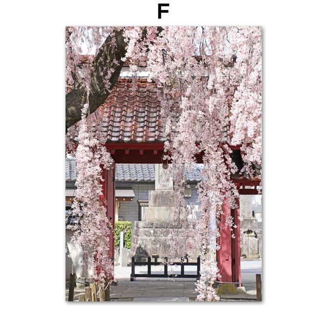 Japan Sakura Fuji Mountain Deer Gebäude Wand Kunst Leinwand Malerei Nordic Poster Und Drucke Wand Bilder Für Wohnzimmer Dekor
