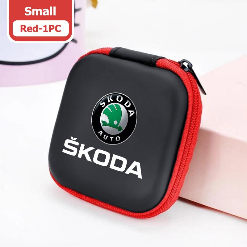 AAABR1 For Skoda Portable Mini Car Earphone Data Cable Charger Storage Bag Accessories Kodiaq Fabia Kamiq Karoq Octavia 2 3 Rapid Scala
