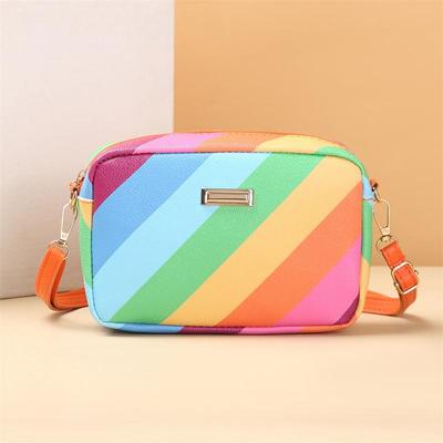 Girls New Trend Color Splicing Rainbow Crossbody Bag Ladies Shoulder Bags Women's Small Square Bag KTB