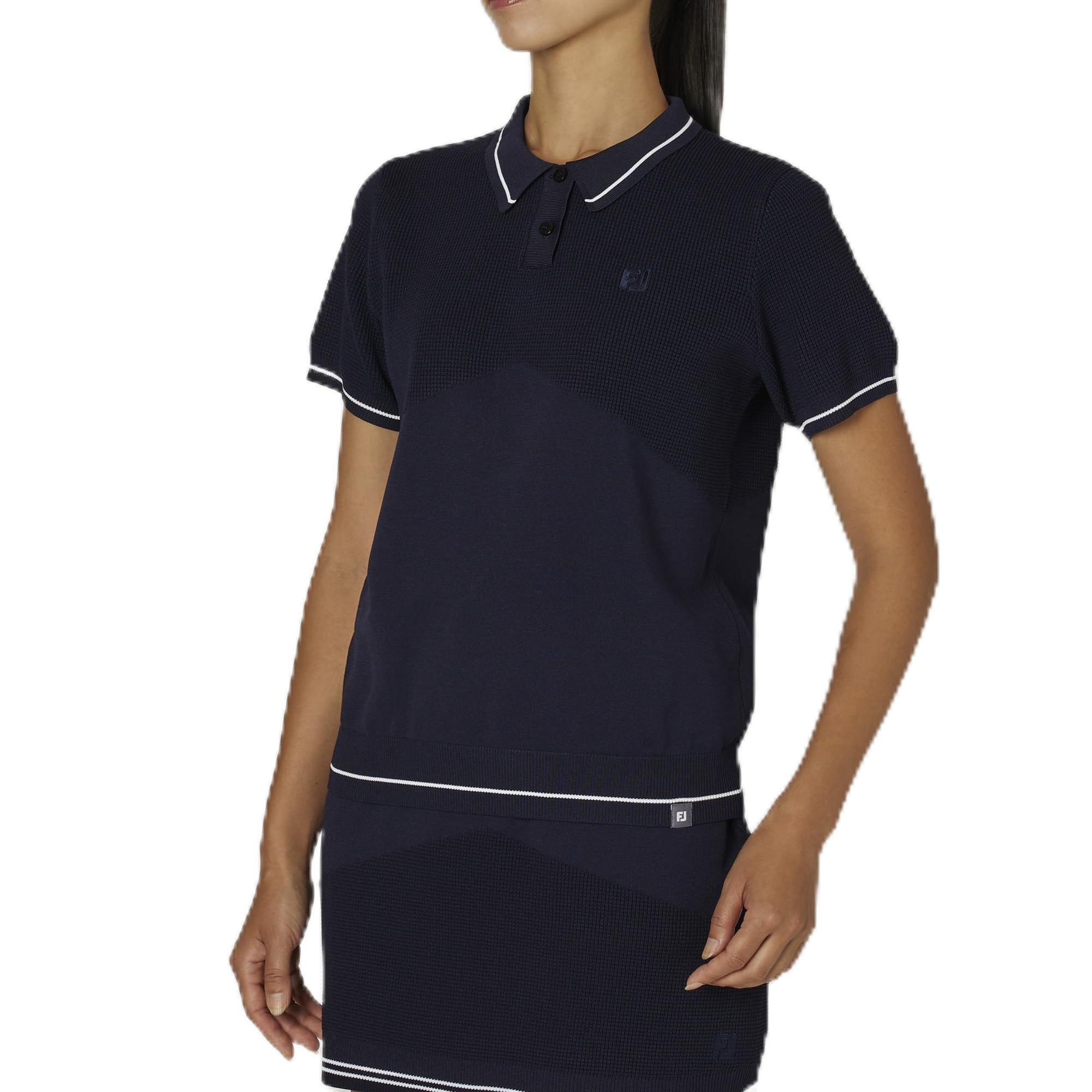 

Женский свитер-поло с коротким рукавом FootJoy темно-синий, свитер с вязаным узором, размер L, FJW-F24-M02 (32297-L)