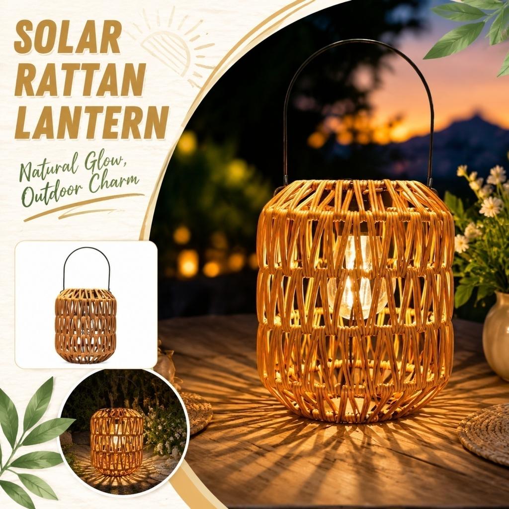 Solar Lantern Handmade Rattan Outdoor Light Camping Lantern Patio Garden Landscape Lighting Solar Powered Ambient Light for Outdoor Use