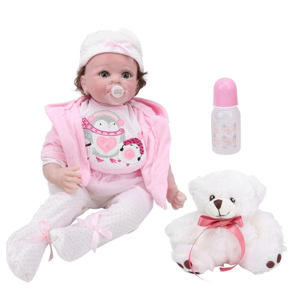 55cm Niedliche Kinder Rollenspiel Rosa Kleidung Puppe Fertige Reborn Babypuppe Lebensecht Geschenk Spielzeug