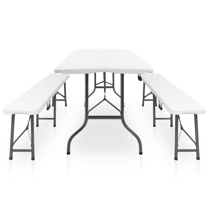 VidaXL Table pliable de jardin avec 2 bancs 180 cm Acier et PEHD Blanc